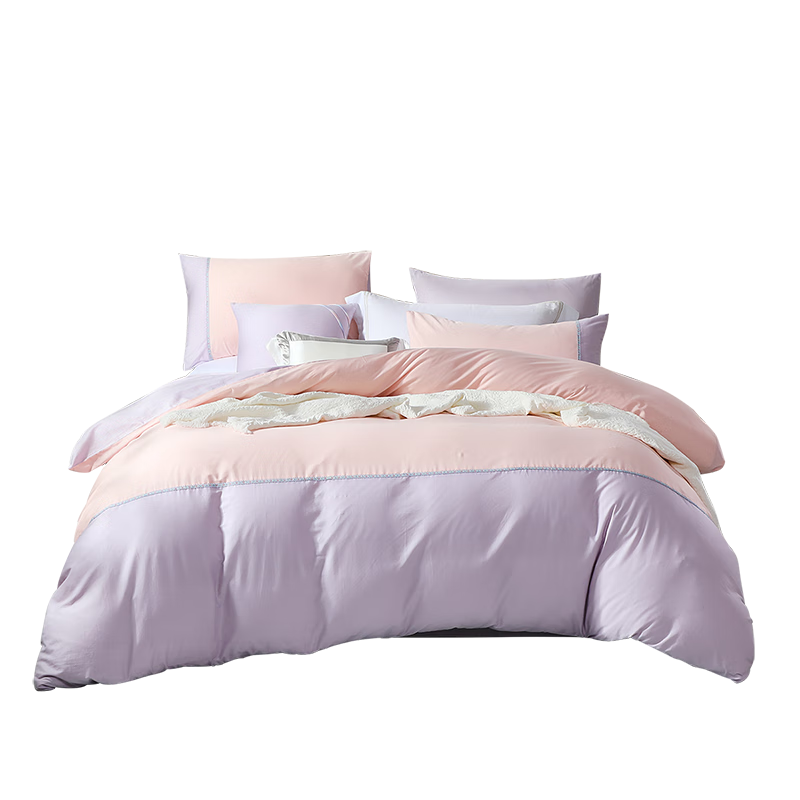 FUANNA Cotton Bedding Set, 100% Pure Cotton Bed Sheet And Duvet Cover, King Size, Encounter Design, 230*229cm, Pink