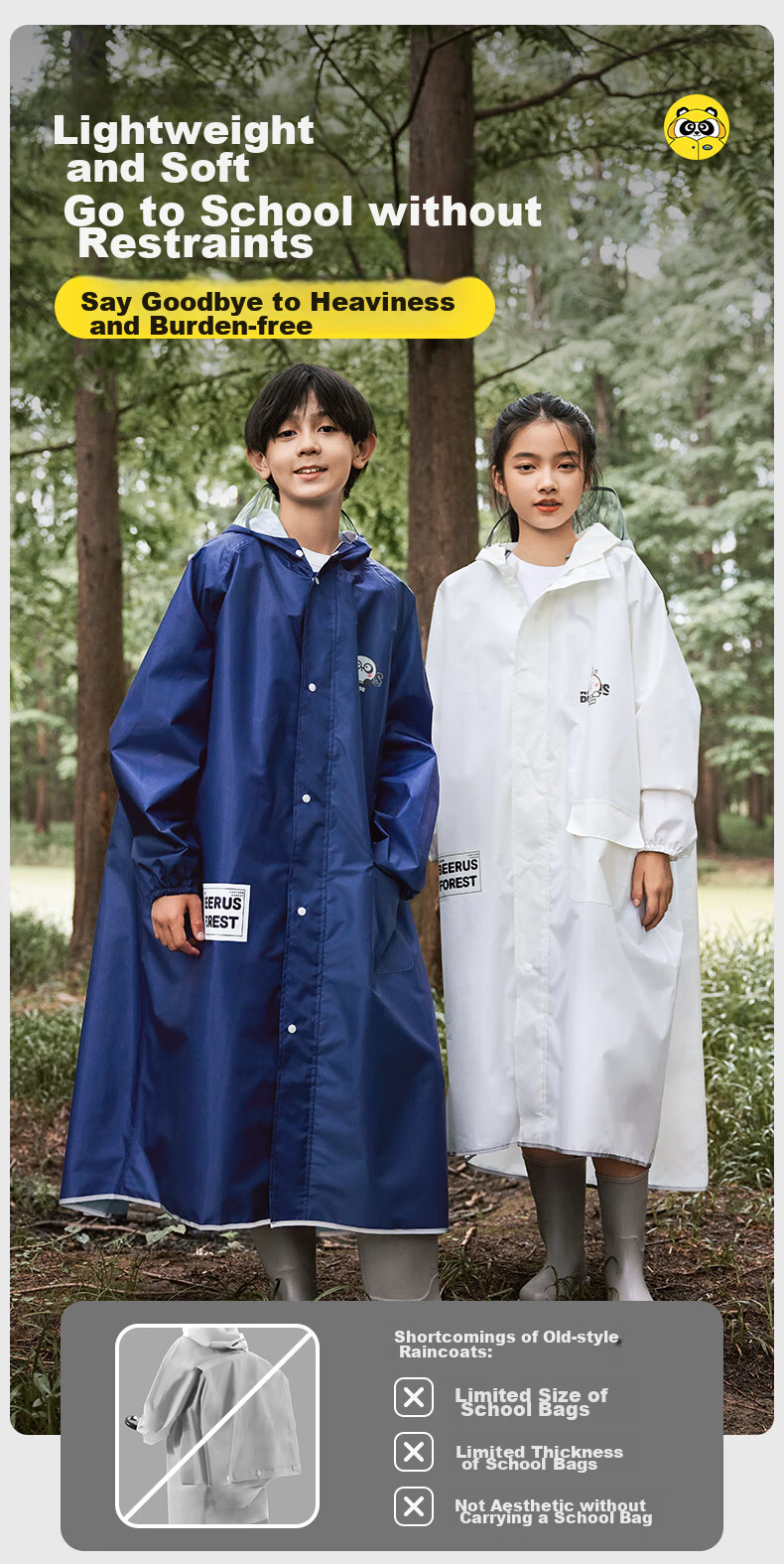 Moremerry Children's Raincoat, for Boys And Girls, Full Body Waterproof Thickened Poncho, Student School Raincoat, Khaki Cute Duck, 3XL 8