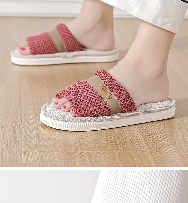 Huili Linen Slippers for Men And Women, Sweat-Absorbing And Breathable Home Shoes, Indoor All-Season Floor Slippers HL0215 Pink Size 40-41 17