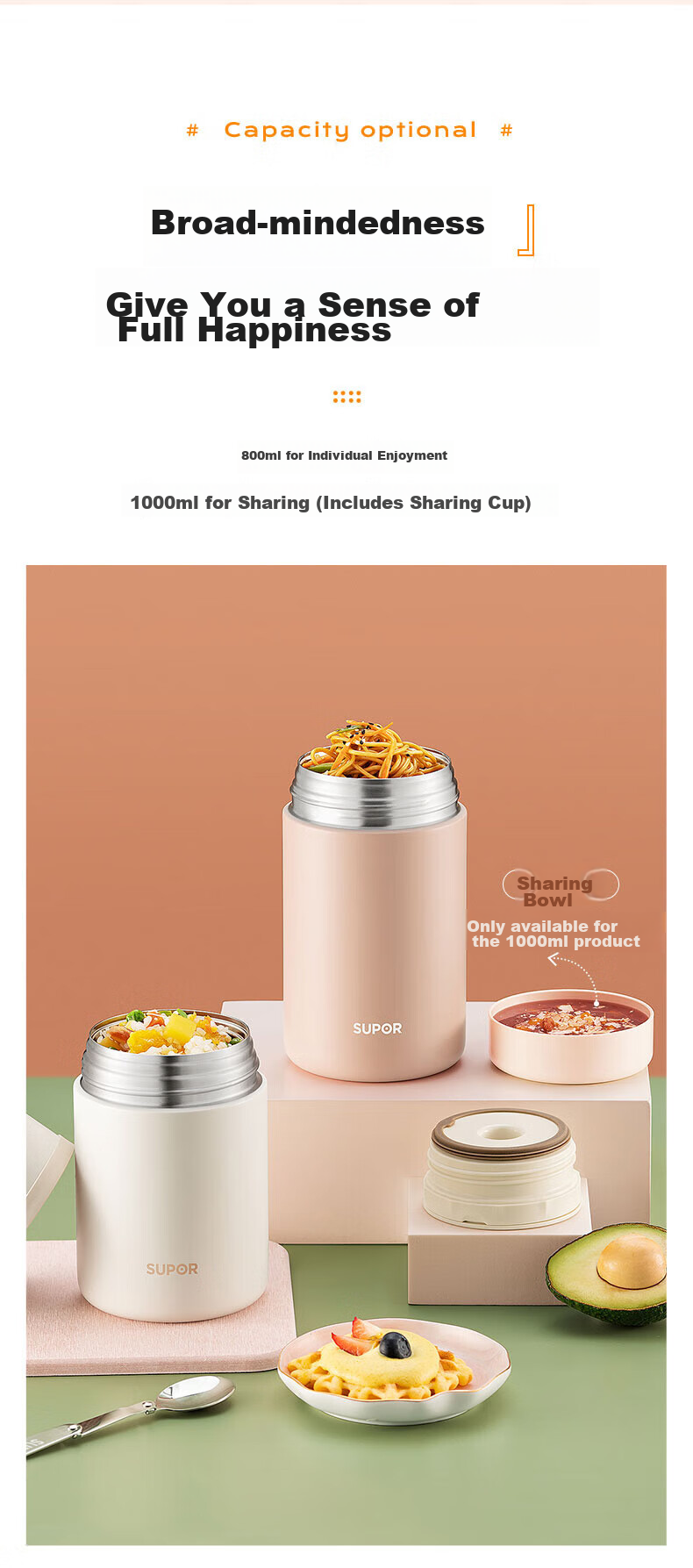 SUPOR Thermal Food Jar, 316L Stainless Steel Vacuum Insulated Pot, Vacuum Lunch Box for Men And Women, 800ML, Pink 10