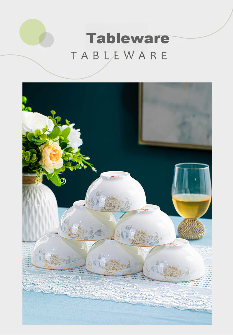 Yichen Jingdezhen Ceramic Tableware, 4.5-Inch Rice Bowl, Complete Set for Home Use, European Style Bowls And Plates, Golden Branches And Jade Leaves 3