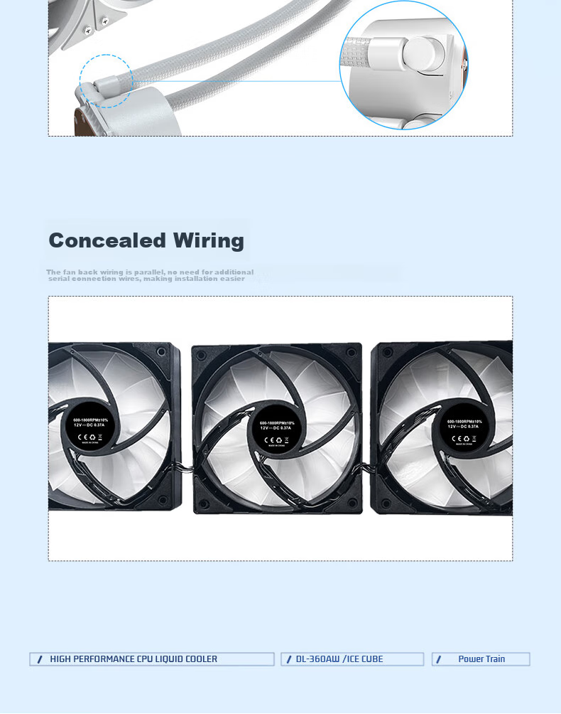 PowerTrain Ice Cube DL360 Integrated Water-Cooled White CPU Cooler ARGB Lighting Synchronized Case for Desktop Computer Host 1700/1200/1150/1151/AM4/AM5 9