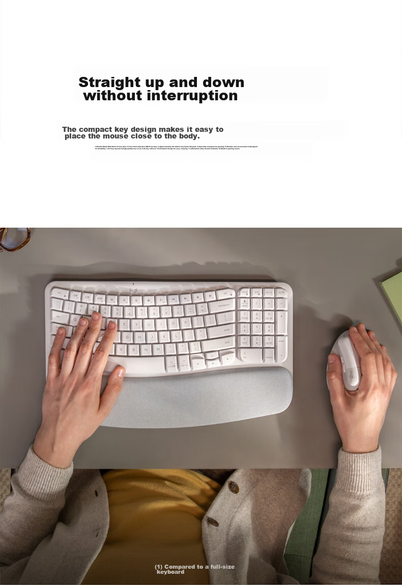 Logitech Wave Keyboard, Ergonomic Keyboard, Office Keyboard, Wireless Blue Keyboard with Soft Palm Rest, Connects to 3 Devices, White, 99 Keys 3