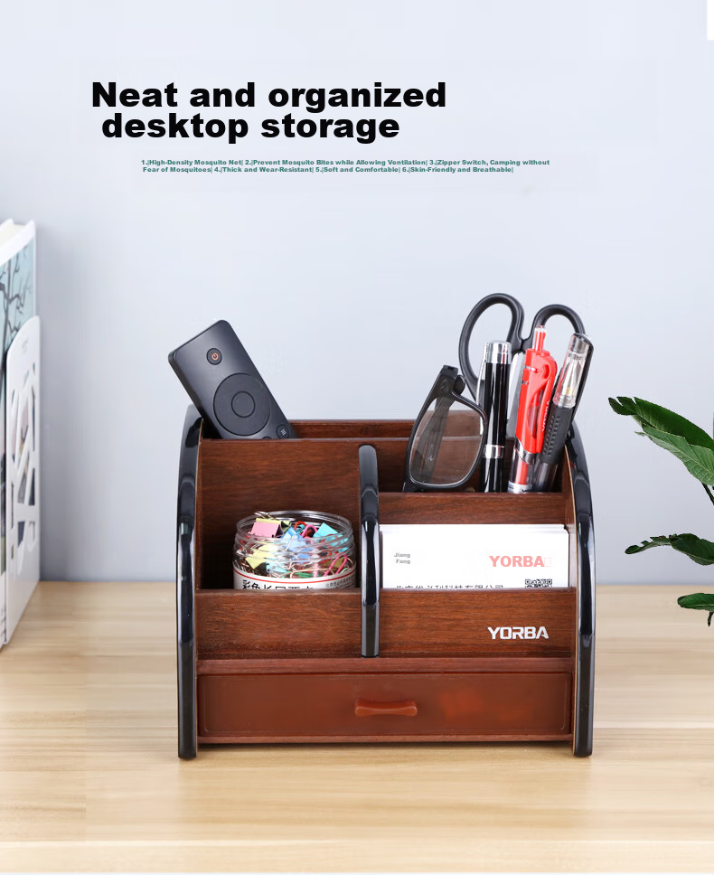UBTECH Wooden Pen Holder Desktop Storage Box Office Desk Organizer Rack Desktop Drawer Storage 6021A 3