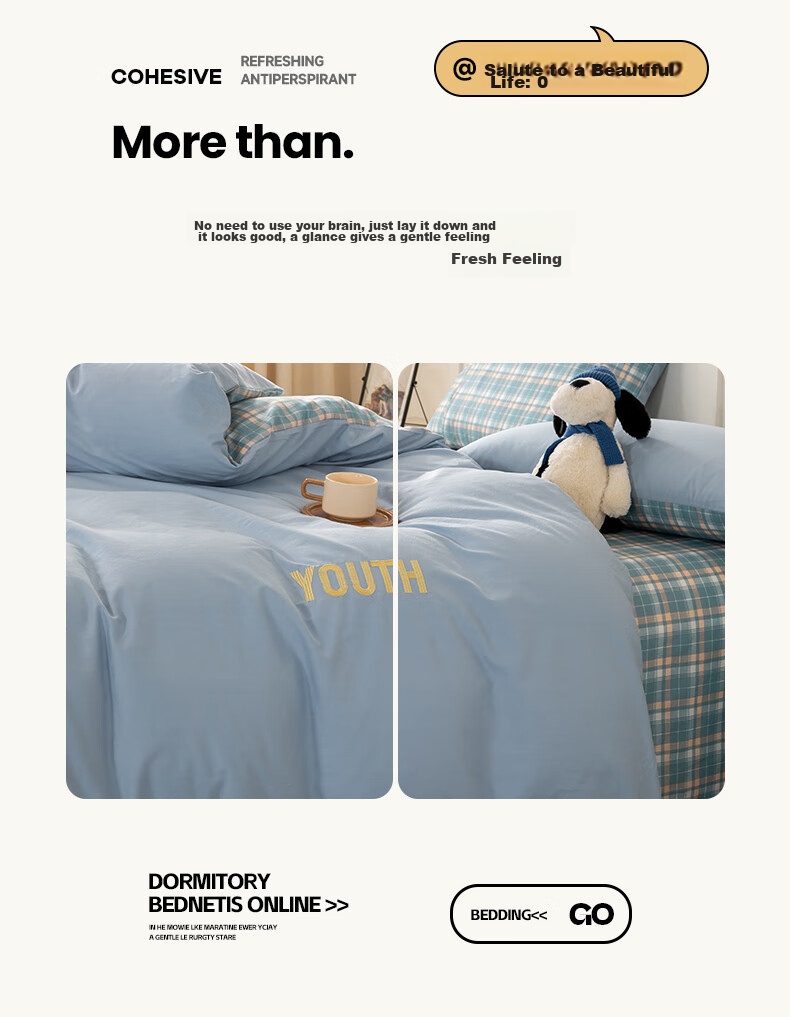Wuyinliangpin 100% Pure Cotton Embroidered Bedding Set, All-Cotton Bedsheet Four-Piece Set, 200*230cm, Distant Mountain Blue 10