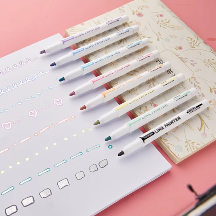 Liupintang Dual-Line Outline Pen Colorful Marker Set for Note-Taking, Student Use, Multi-Color Hand-Drawing Journaling, Specialized Highlighters, Dual-Color Pens for Outlining, Hollow Three-Dimensional Dreamy Glowing Pens 2