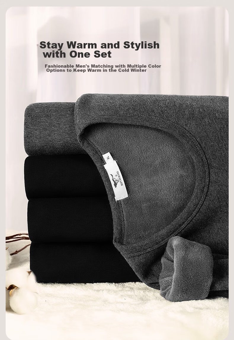 SEPTWOLVES [Double Warm] Thermal Underwear for Men, Fleece-Lined Thick Autumn And Winter Base Layer, Round Neck Inner Wear Set for Me 15
