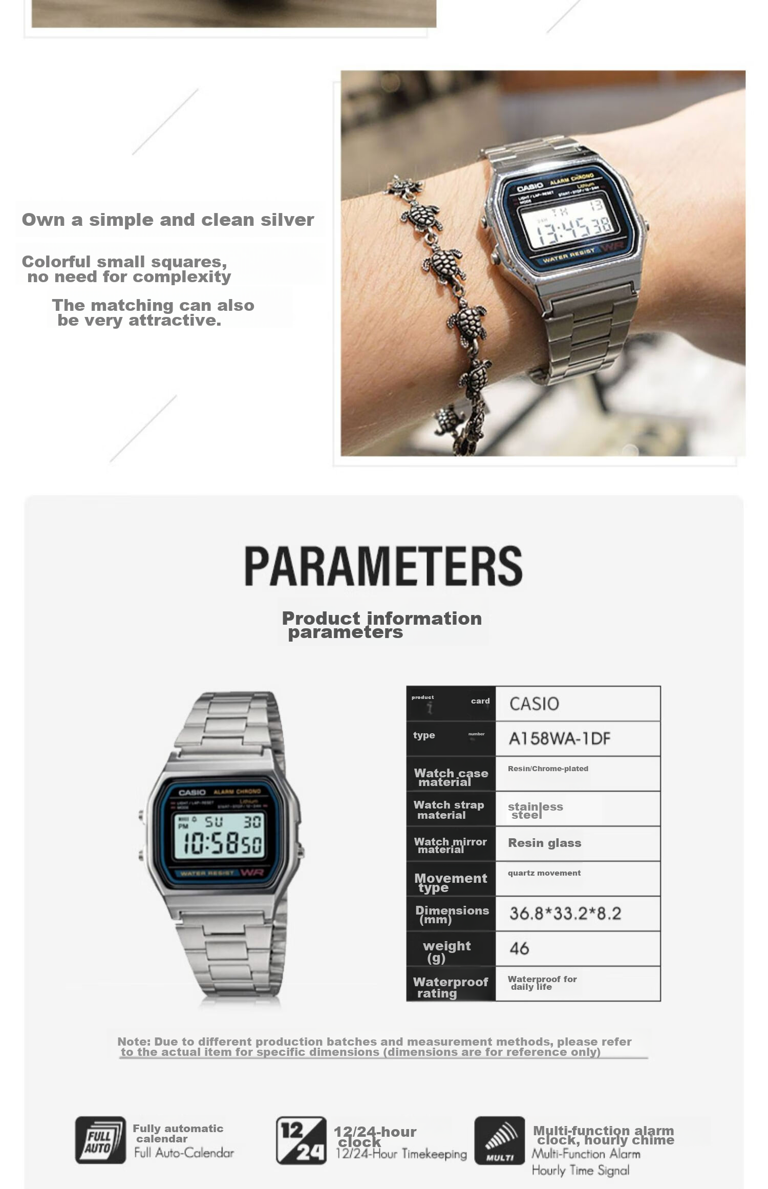 CASIO Men's Watch, Small Gold Watch, Small Square Couple Sports Student Electronic Watch for Men And Women, Gift A159W-N1D 4