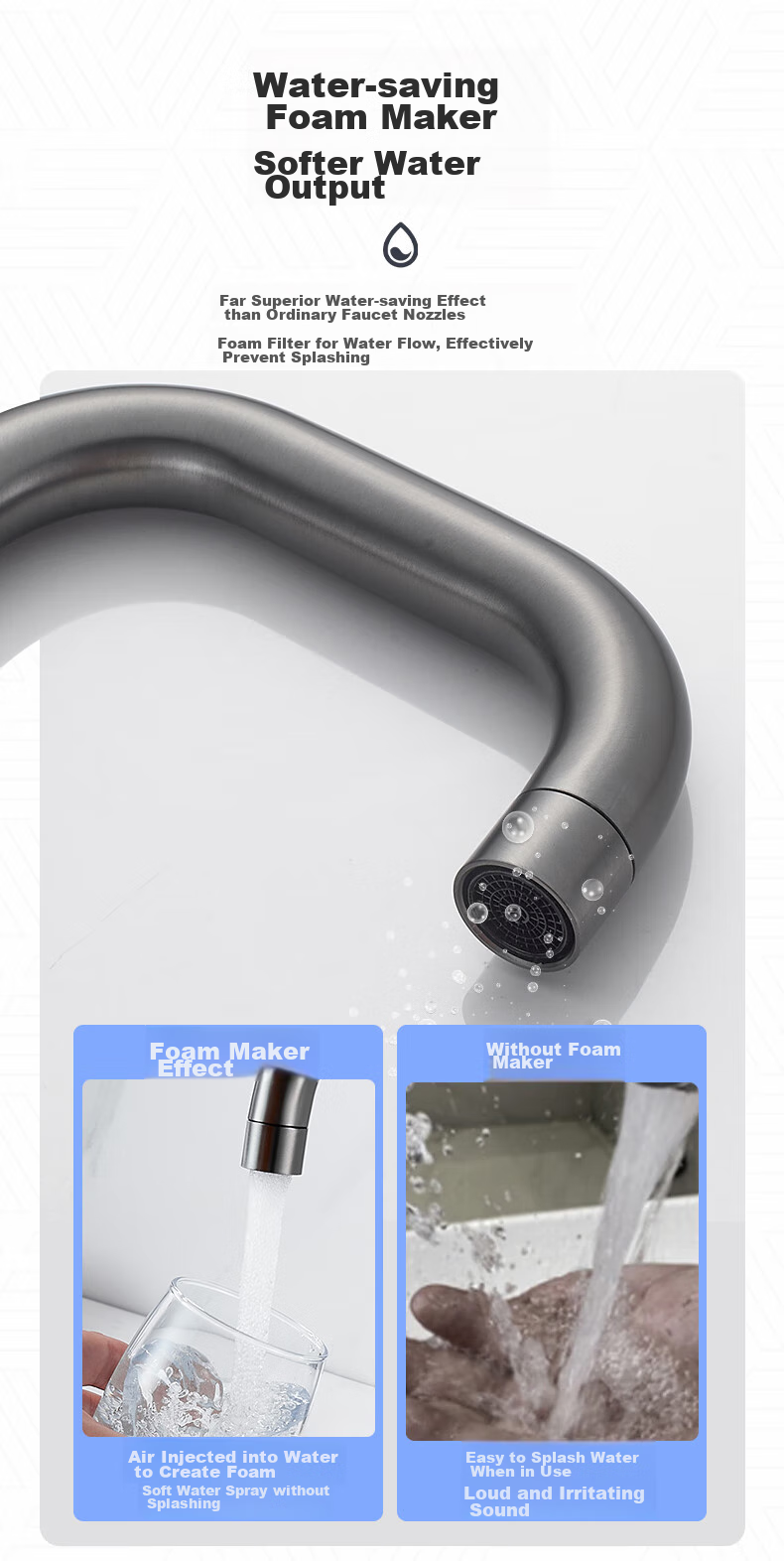 BSITN Basin Faucet, Stainless Steel Cold Water Tap, 7-Shaped Bathroom Cabinet Faucet, B069 6
