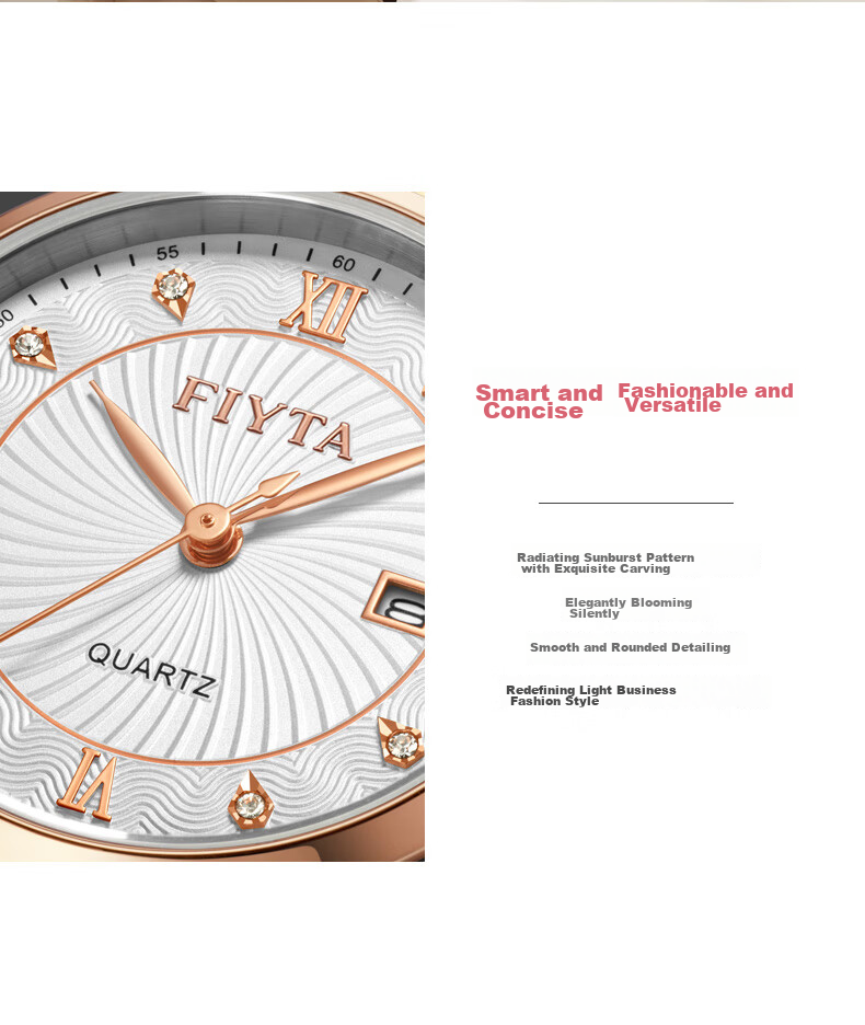 FIYTA Women's Watch, Classic Series Quartz Calendar White Dial with Gold Steel Strap, Same As In-Store Model, Holiday And Birthday Gift 4