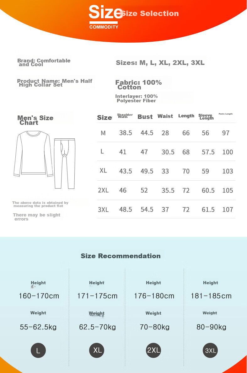 Yiershuang [Half Turtleneck Three-Layer Thickened] 100% Pure Cotton Thermal Underwear for Men And Women, Autumn Top And Bottom Set, Fall/winter 20