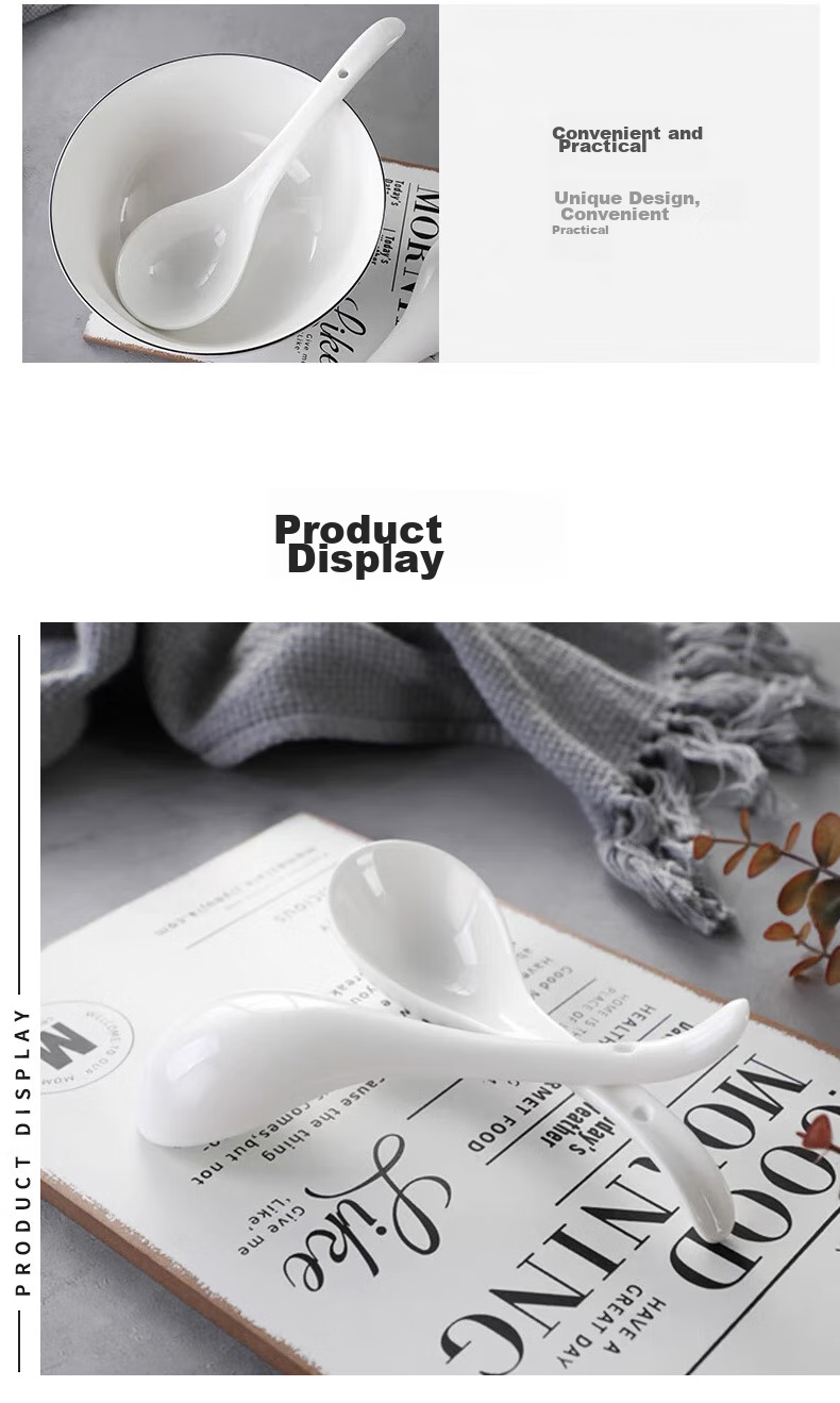 Shihua Ceramic Large Soup Ladle Rice Spoon 22.8cm, Large Serving Ladle for Soup And Porridge, Long-Handled Soup Spoon, Dining Spoo 9