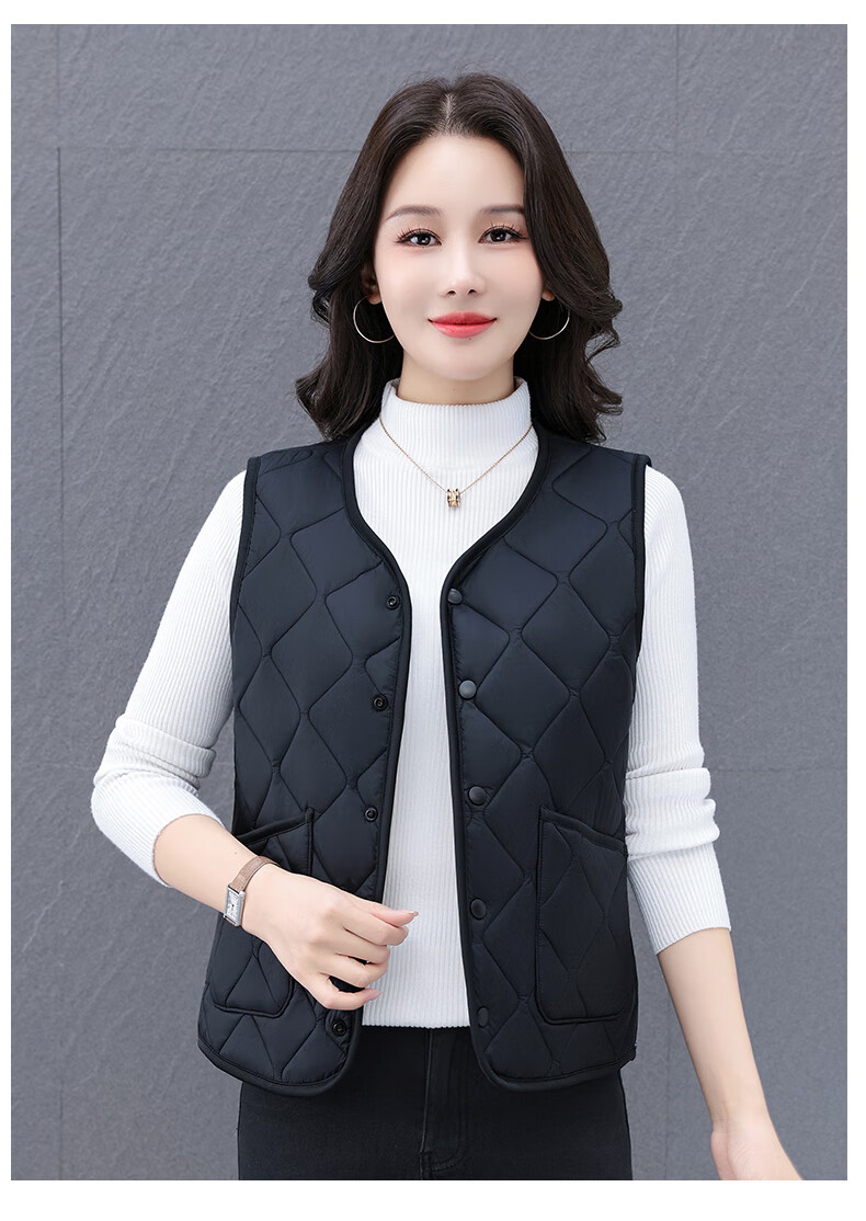 Woodpecker Women's Wool Vest Outerwear 2025 Autumn Winter New Lightweight Thickened Warm Vest for Moms Black XL 14