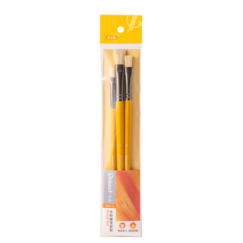 Deli Gouache Paint Brush Set (3 Brushes/set), Painting Brushes, Art Drawing Kit, Professional Art Flat Head RB3-A Brushes, Graduation Gift for Boys And Girls