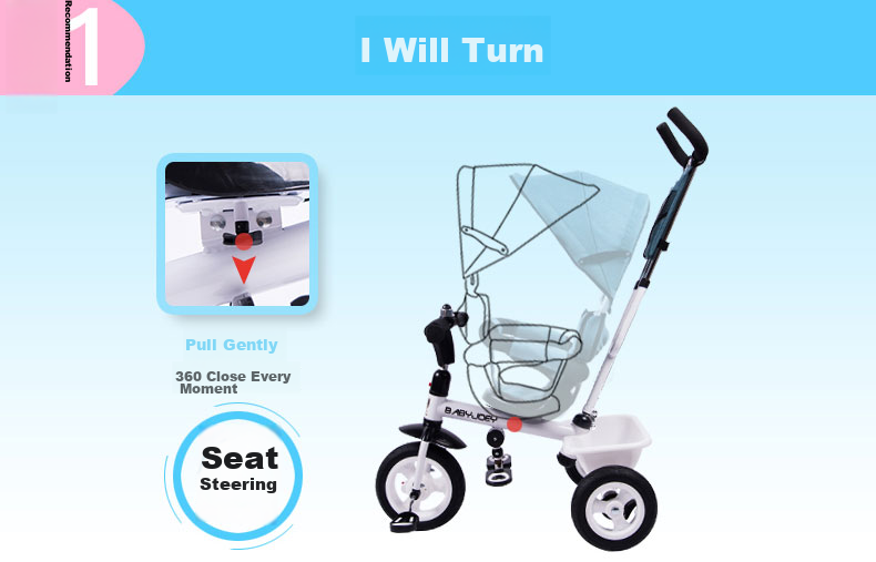 BABYJOEY Children's Tricycle Pedal Bike Stroller for Ages 1-3 Baby Bicycle Kids' Bike, Fairy Blue Baby Gift 2