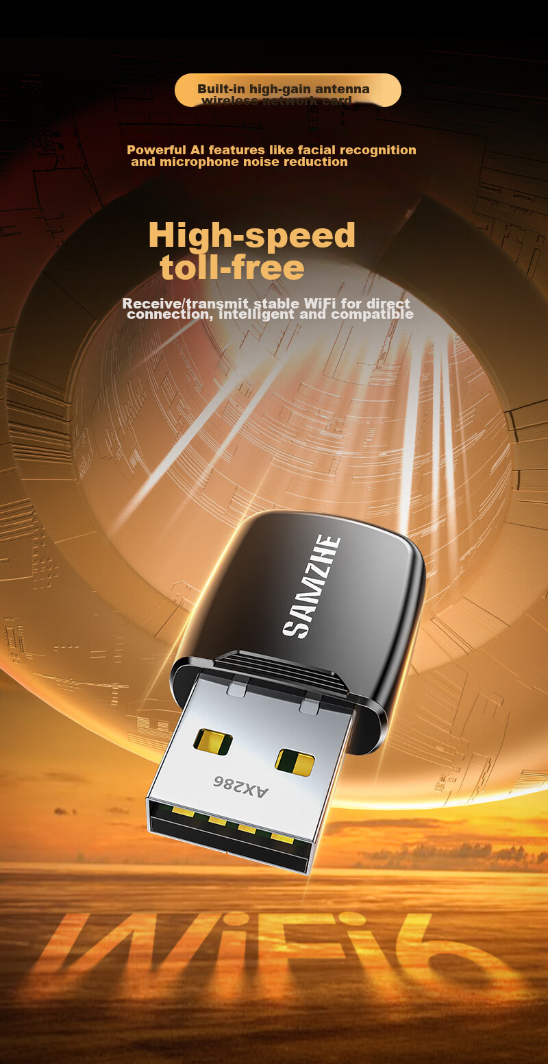 SAMZHE USB Wireless Network Adapter for Desktop, WiFi 6 Receiver, 5G Dual-Band AX900 Driverless, Laptop External Network Card, Unlimited Network Card for Computer Host Network Transmitter 3