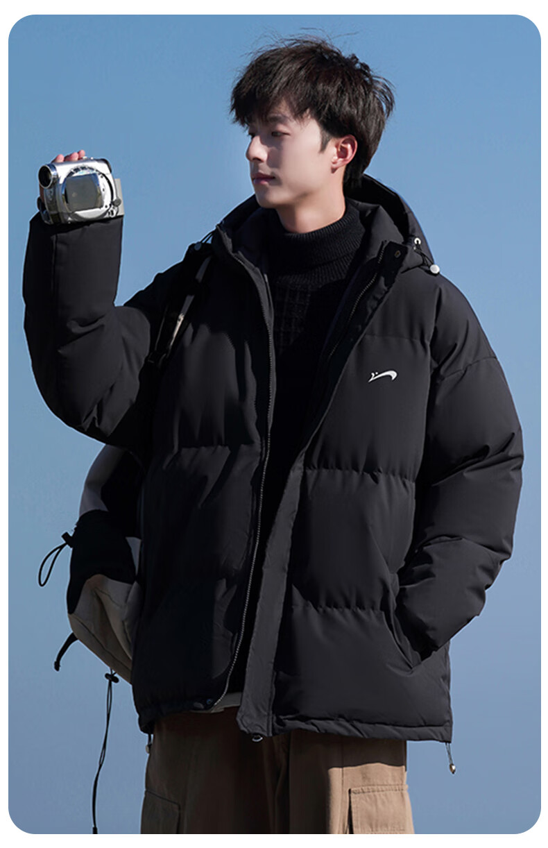 Guirenniao Autumn Winter Men's Hooded Cotton Padded Jacket Thickened Warm Windproof Coat Gray Green 2XL 2
