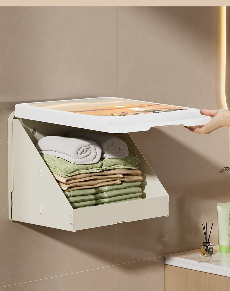 Fanyejia Bathroom Wall Mural Folding Storage Cabinet, Shower Organizer for Clothes, Waterproof No-Drilling Storage Box Shelf for Bathroom 9