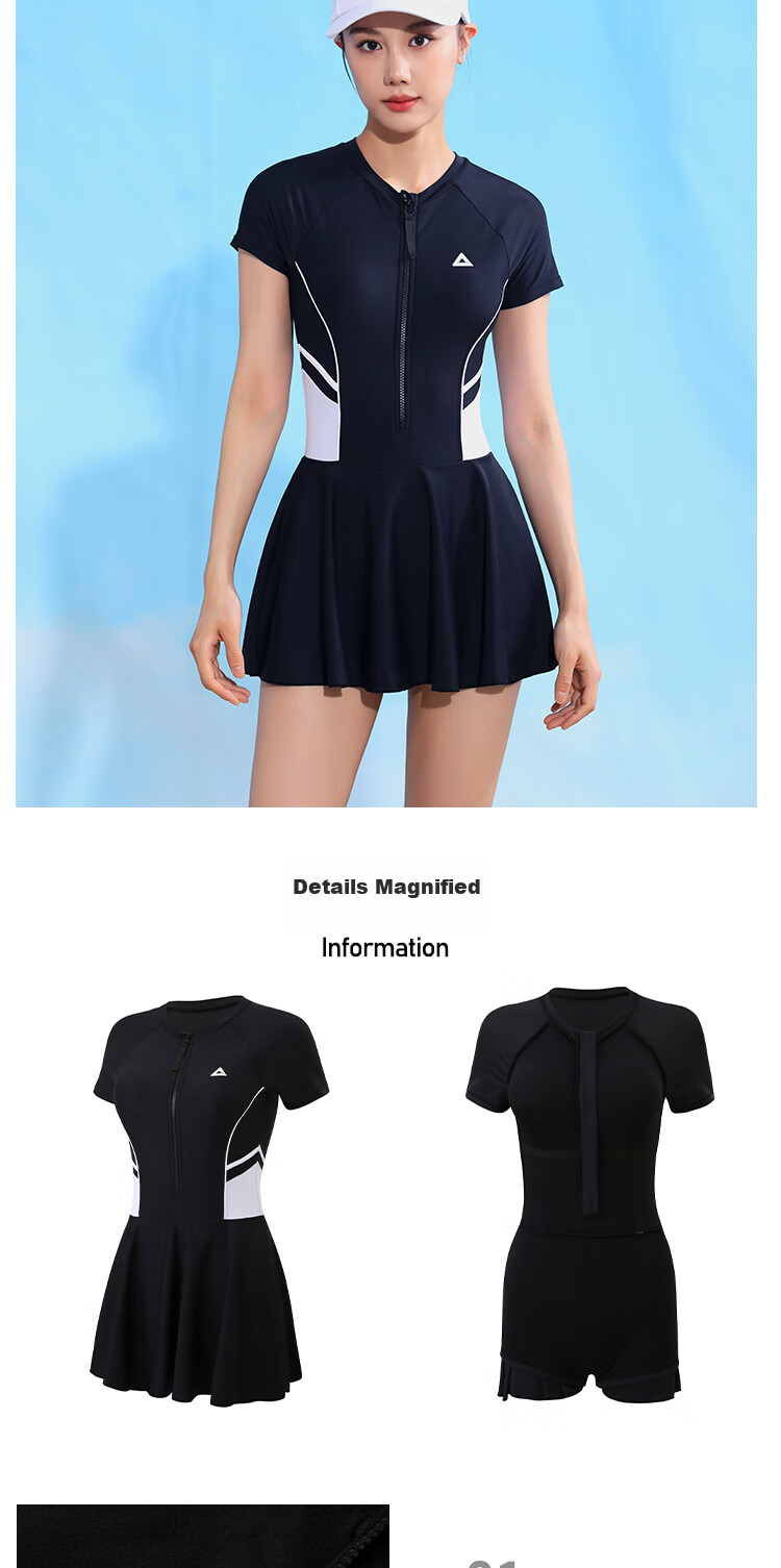 PEAK Women's One-Piece Swimsuit Dress, Tummy Control, Slimming, Comfortable, Quick-Drying, Casual, Conservative, Hot Spring Beach Dress Swimwear, Black XXXL 11