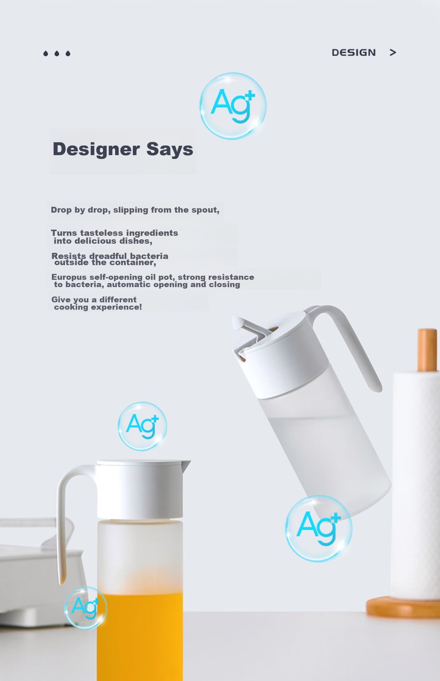 CHAHUA Automatic Opening And Closing Oil Dispenser, Kitchen Antibacterial Ag+ Silver Ion 550ml, Leak-Proof Nozzle for Soy Sauce, Vinegar And Cooking Wine Bottle 5