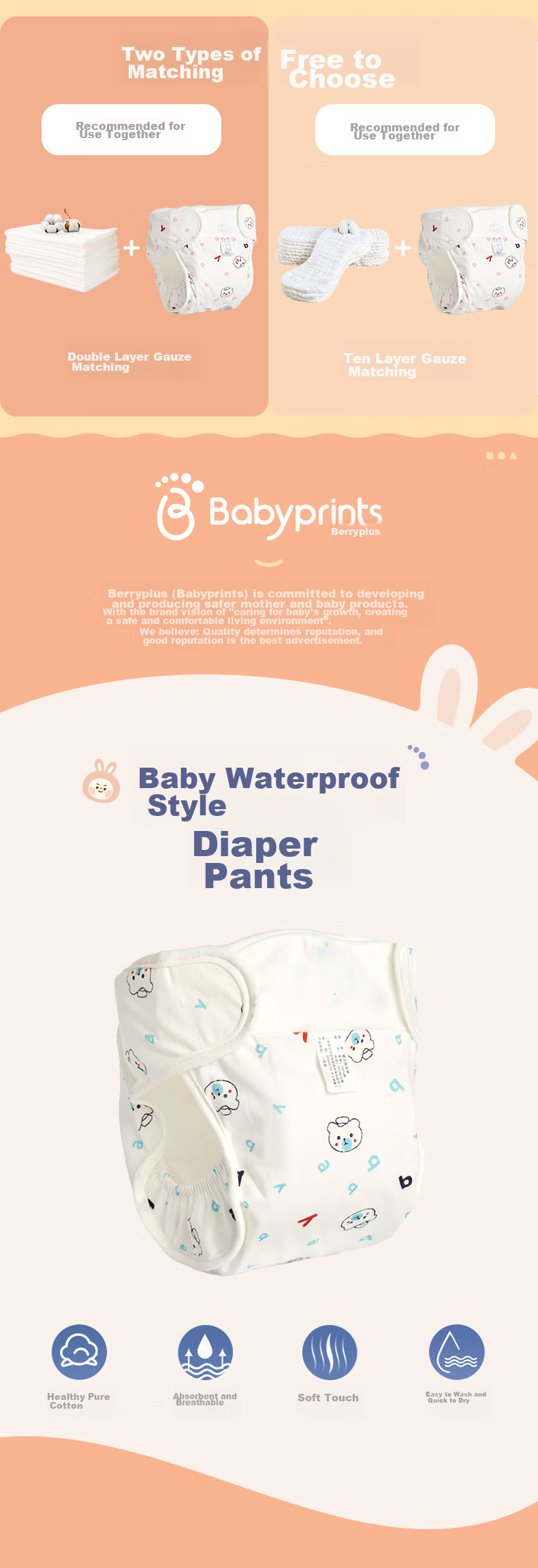 Babyprints [Without Acetamide] Diaper Cover, Breathable And Waterproof Baby Diaper Pants, Washable Button Closure, Blue, 3 Large Sizes 1