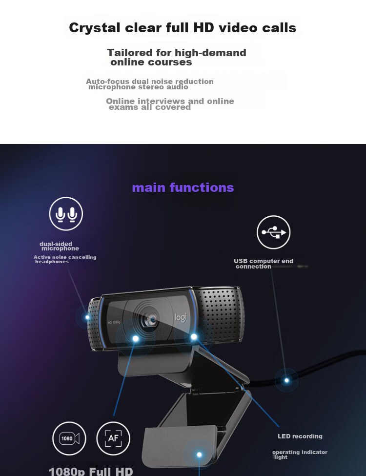 Logitech C920 Pro Enterprise-Grade HD Webcam for Computer, Live Streaming Camera for Influencers, Built-In Microphone [Order Bonus] 2