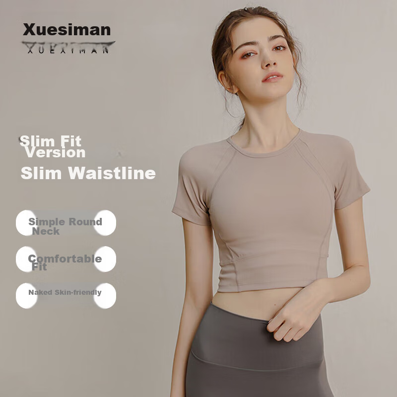 XUEXIMAN Yoga Wear Women's Top Short-Sleeve T-Shirt Slimming Fitness Running High-End Tight Yoga Outfit Workout Clothes
