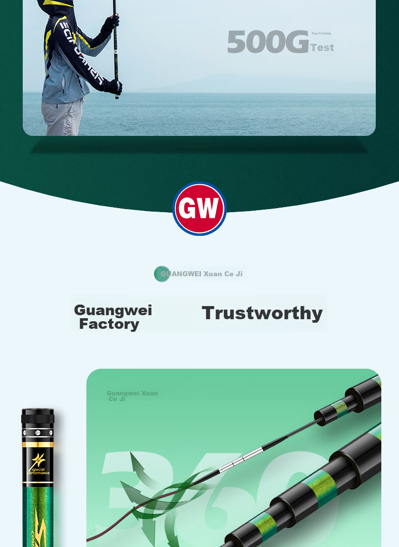 GW Fishing Rod Xuance Ji Big Fish Version, 5.7 Meters, Grass Green Big Fish Platform Fishing Rod, Powerful Pulling Big Fish Rod, Fish Finding Rod, Giant Fish 12