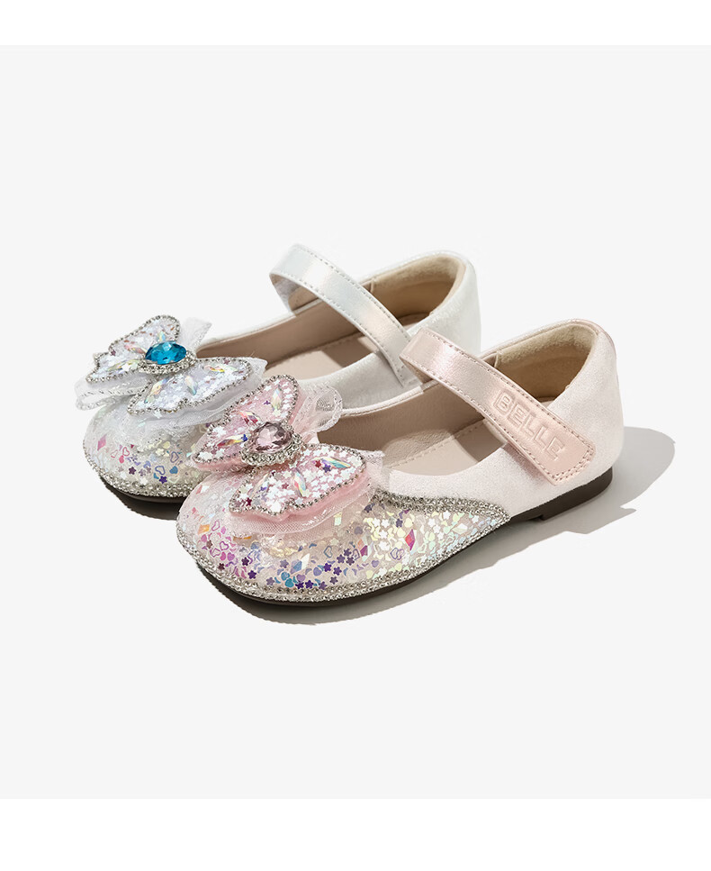 Belle Children's Shoes [Exclusive Style], Girls' Leather Shoes, Kids' Princess Shoes, Baby Crystal Shoes, Spring And Autumn Flats, Pink, Size 30 15