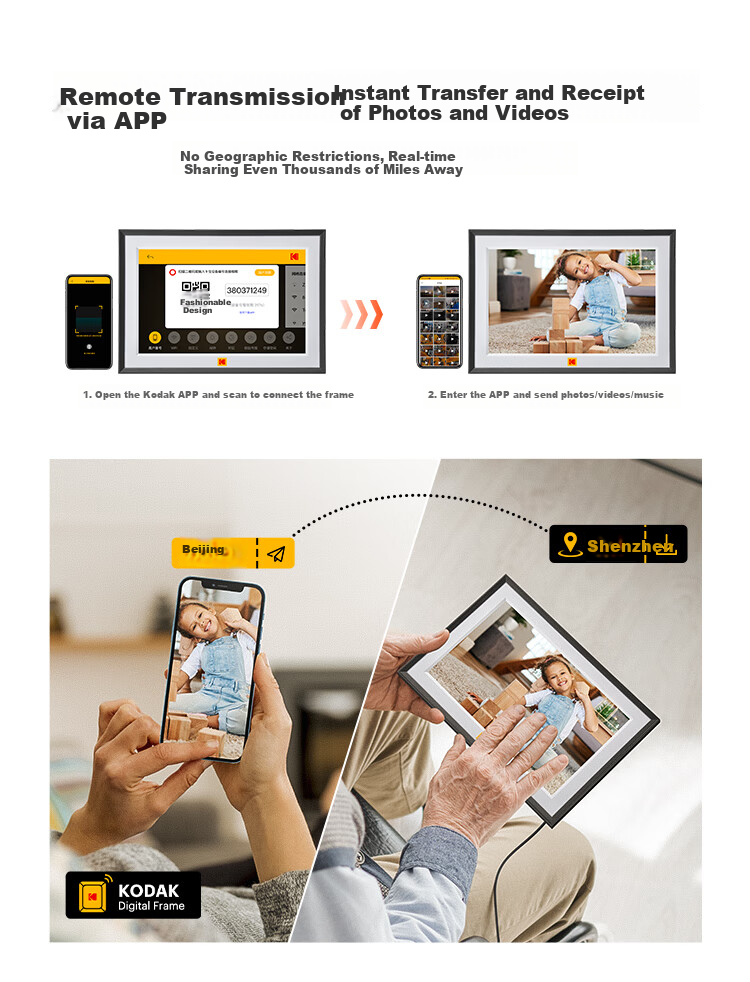 KODAK 1013F Digital Photo Frame 10.1-inch HD Smart Touchscreen Remote Photo and Video Player Rechargeable/Plug-in Wood Color 5