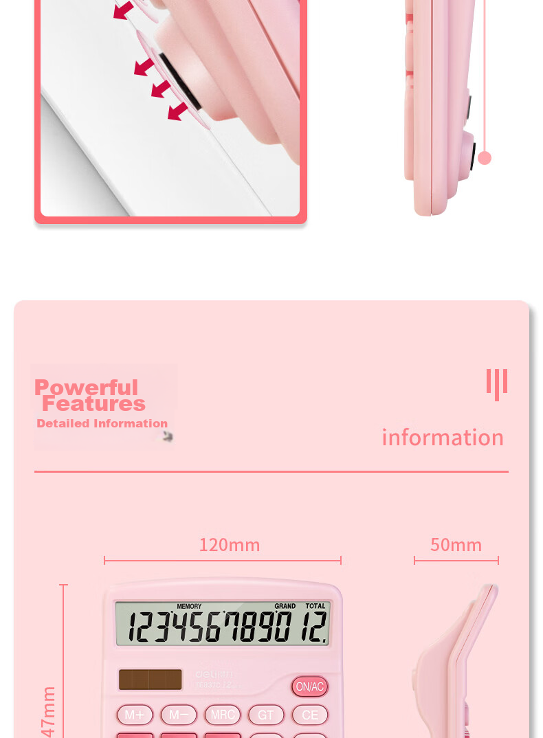Deli [Super Popular] Dual Power Computer, 12-Digit Large Screen Desktop Calculator, Fourth Grade Student Calculator, Office Supplies, Pink TE837C 11