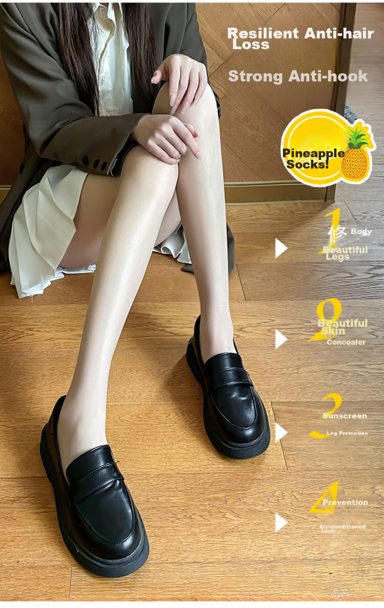 XUEXIMAN 2 Types of Bare Leg Enhancers, Pineapple Silk Stockings, Autumn Ultra-Thin, Cuttable to Any Length, Nude-Colored Base Tights, Sexy Black Pantyhose 7