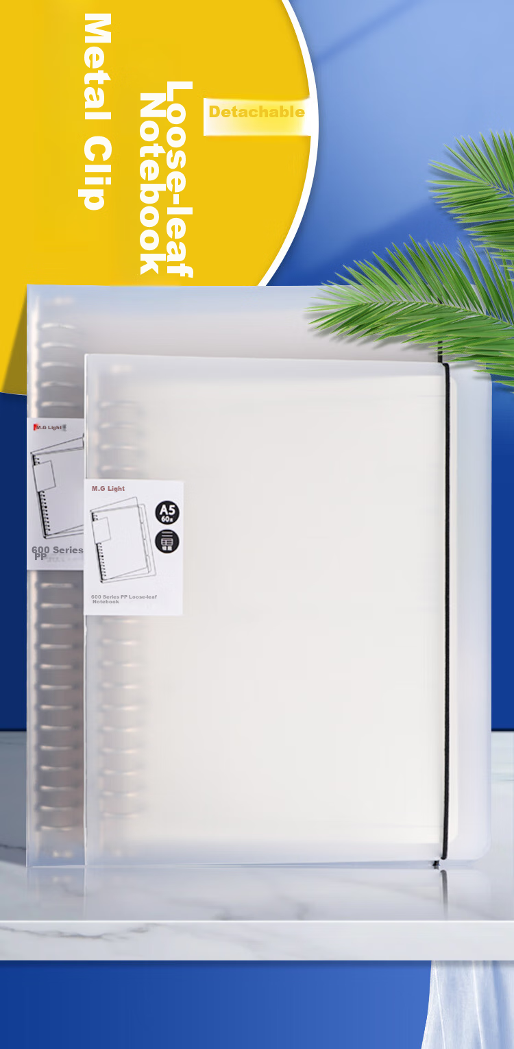 M&G [1 Book/square] A5/60-Page Loose-Leaf Notebook with Removable Pages, White Transparent Cover, Matte Finish, Essential for Middle And High School Students' Homework, Back-To Essential HA5600B 1