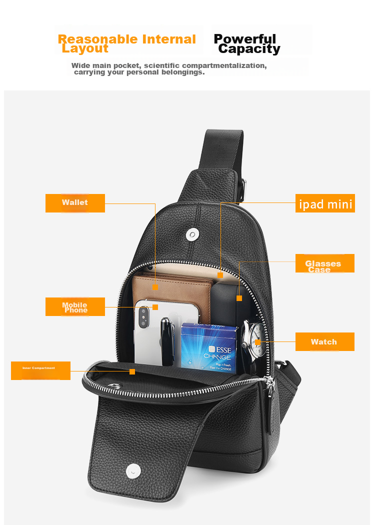 MEXICAN Men's Single Shoulder Crossbody Top-Grain Leather Chest Bag, Commuter Messenger Bag, Business Travel Lightweight Large Capacity Birthday Gift 8