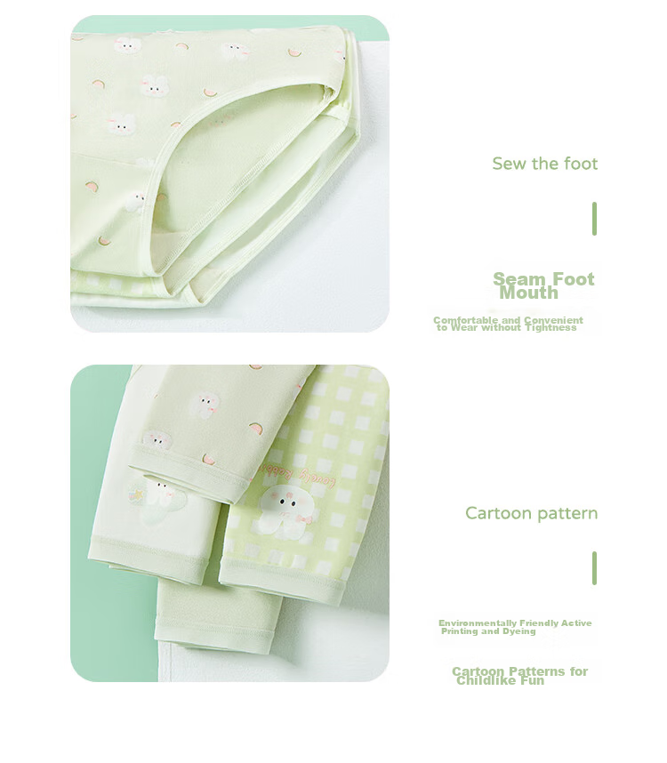 LangSha Children's Underwear, Girls' Antibacterial Triangle Panties, for Young And Older Girls, Green Rabbit Design, Size 160 12