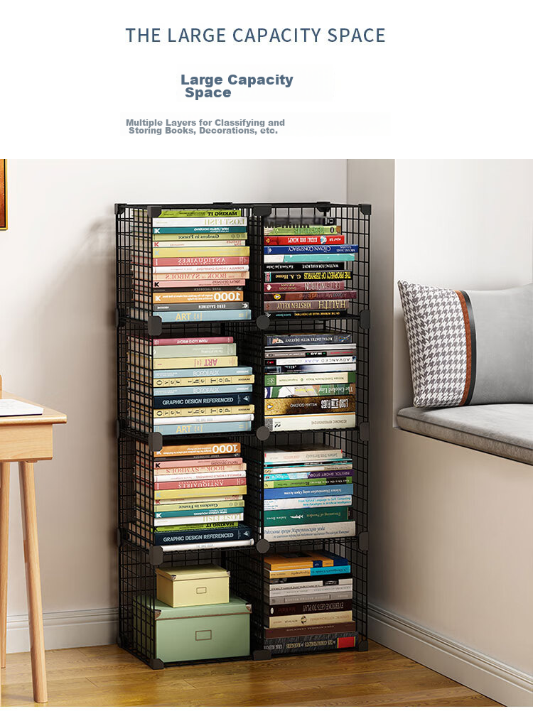 Anerya Simple Floor-Standing Iron Bookshelf, Living Room Storage Rack, Bedside Organizer And Display Shelf, Free Combination Design, Large Capacity Narrow Bookcase 3