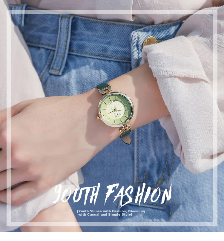 Julius Women's Watch [Gift for Goddess Day], Fashionable Student Watch for Women, Small Green Dial with Leather Strap, Quartz Waterproof Ladies Watch 1