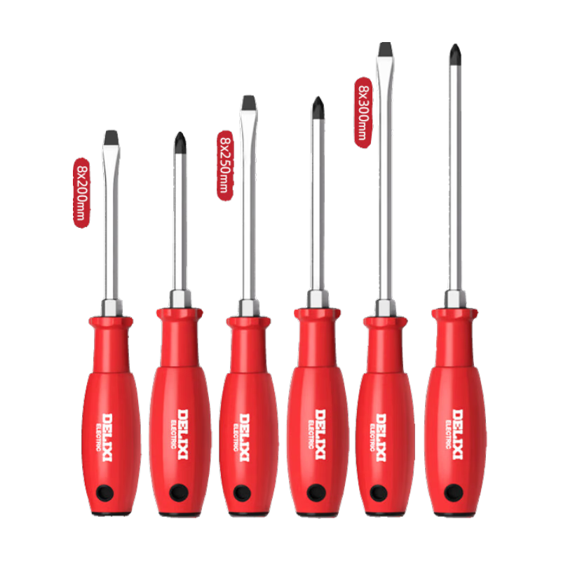DELIXI ELECTRIC Through-Hole Screwdriver Impact Cross and Flathead Strong Magnetic Screwdriver Φ8.0 Series [6-Piece Set]