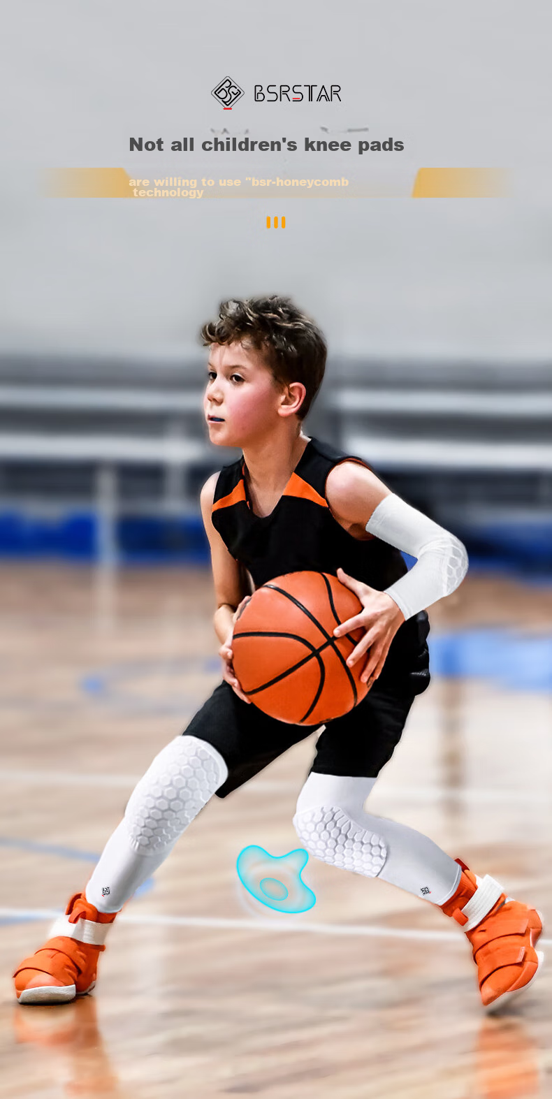 Bestray Children's Knee Pads, Basketball Fall Prevention, Sports-Specific Soccer Elbow Pads, Socks, Honeycomb Professional Impact Protection Gear Set 2
