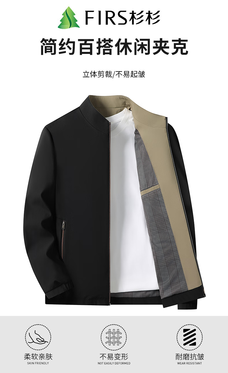 FIRS [Windproof And Wrinkle-Resistant] Men's Jacket, Spring And Autumn Stand-Collar Coat, Business Casual Jacket, Workwear Outerwear, Men's Clothing 1