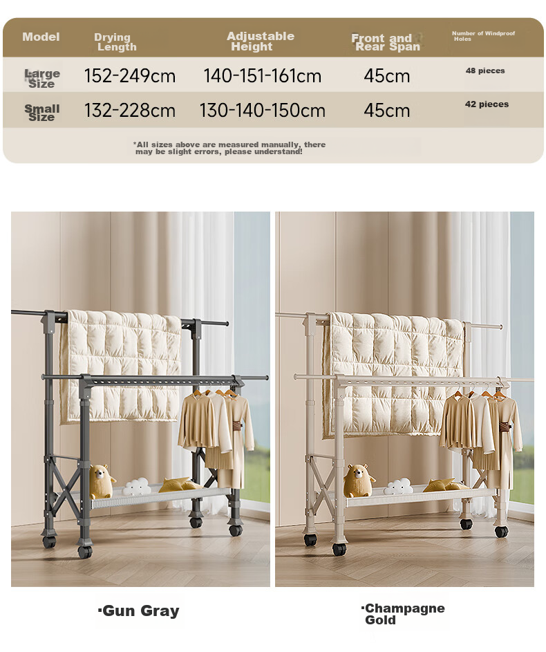 Cenggao Clothes Drying Rack, Floor-Standing No Installation Required, Home Balcony Folding Drying Pole, Third Generation Milk White Color, Height Adjustable, Large Size 12