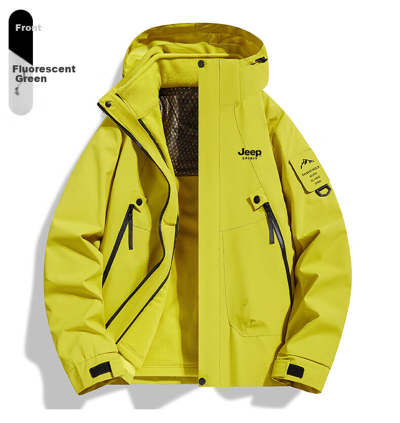 JEEP SPIRIT Men's Spring And Autumn Jacket, Casual Waterproof Sports Hiking Coat for Couples, Fluorescent Green, Size L 23