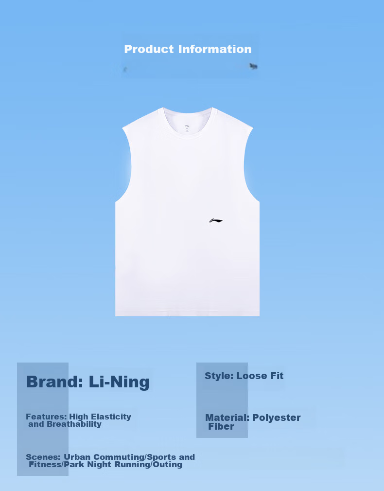 Li-Ning Sports Tank Top for Men, Summer Sleeveless Vest, Ice Silk Running Fitness Training Vest, Marathon Quick-Dry Shirt, Basketball Jersey 17