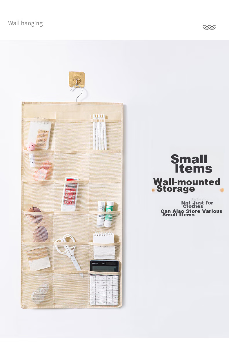 Jinghuisichuang Underwear Storage Hanging Organizer, Home Use, 12+18 Compartments, Beige Non-Woven Fabric, Waterproof, Double-Sided Multi-Compartment Storage, for Student Dormitory 7