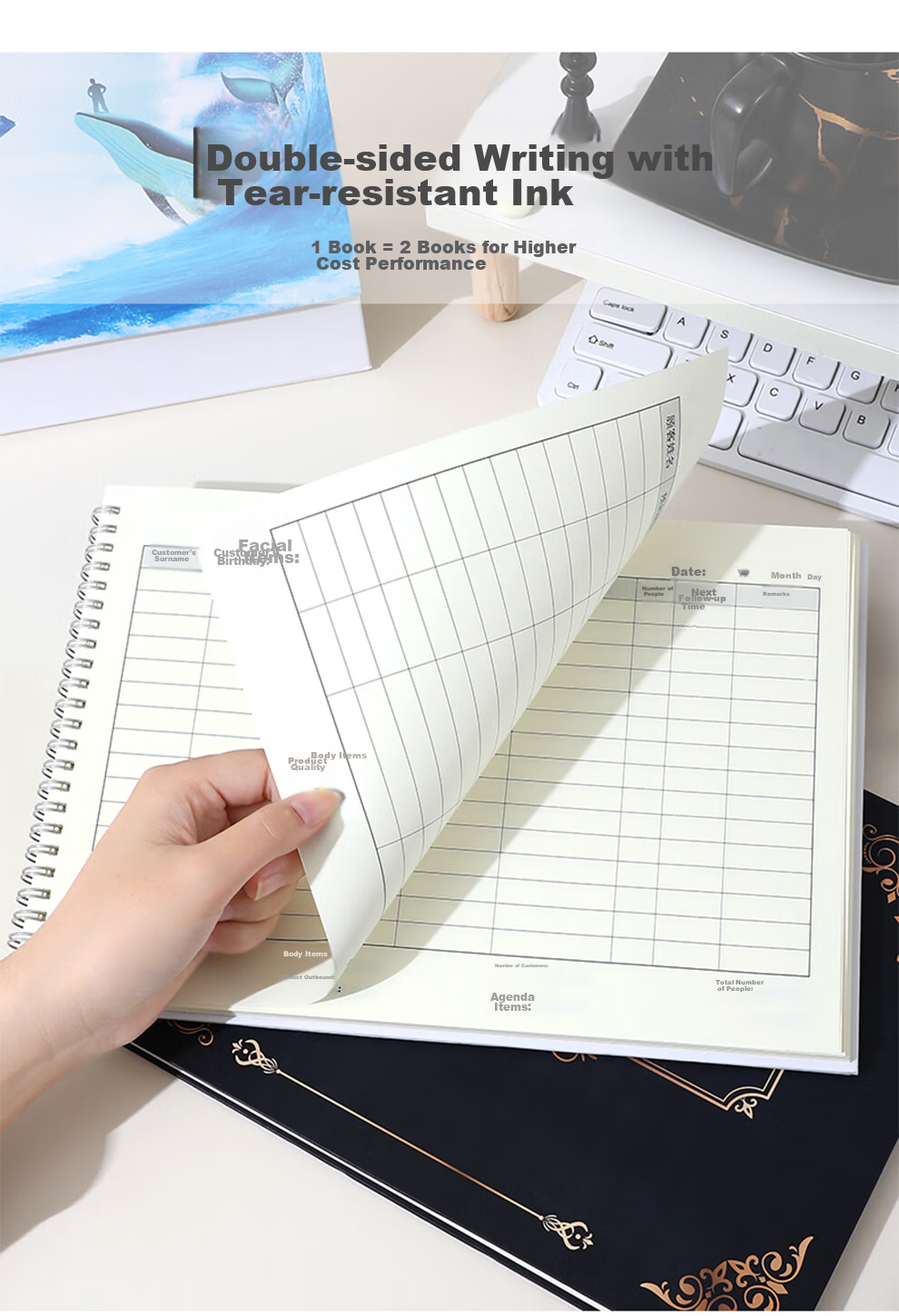 Jiaranheng A4 Customer Appointment Registration Book, Universal Beauty Salon Client Information Registration Form, Real-Name Registration Book for Hairdressing Salons, Nail Salons, Eyelash Salons, Customizable Guest Book for Visitors, Lake Blue Color 7