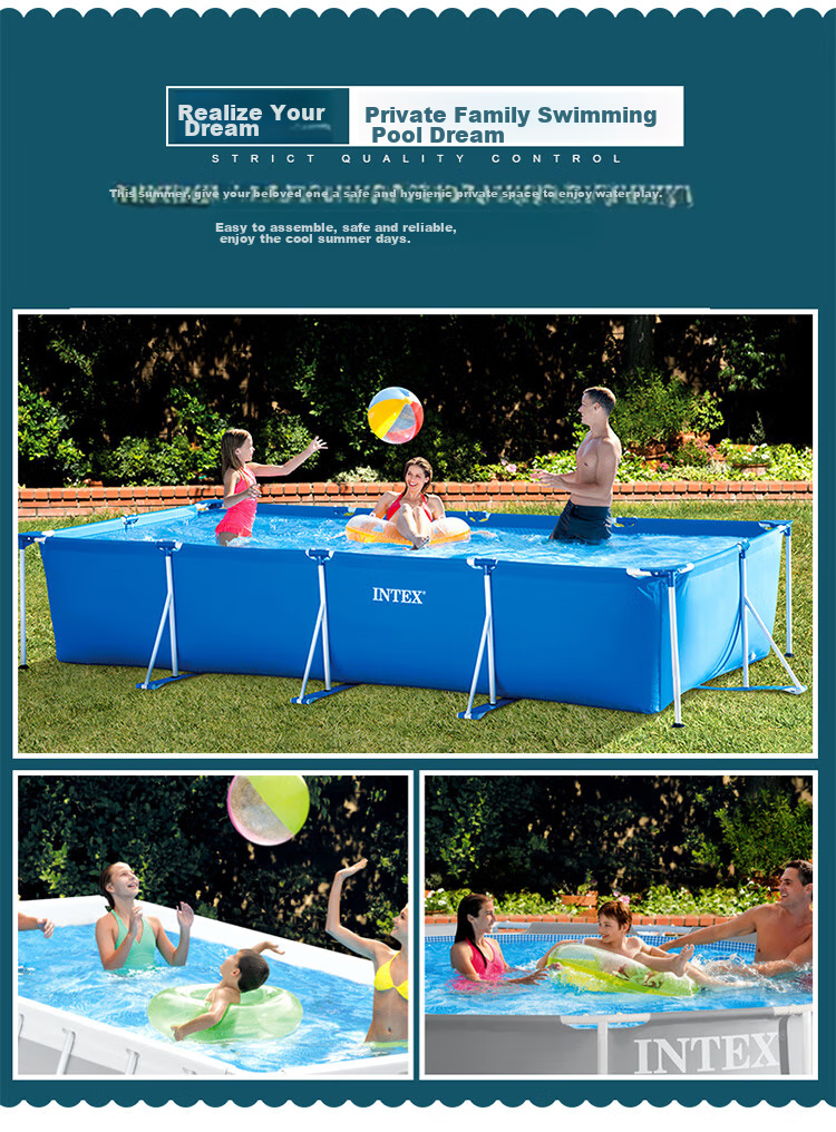 INTEX Raised And Thickened Square Frame Pool Toy, Foldable Family Frame, 28271 5
