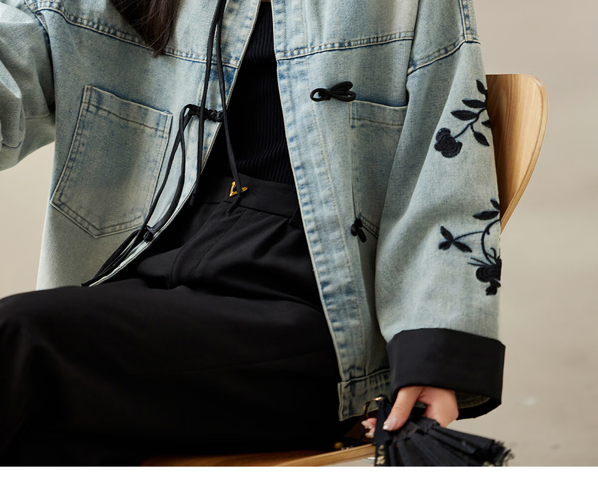 She Enjoy Women's Denim Jacket Retro Revival Chinese Style Embroidered Spring Autumn Denim Cardigan T143U5001 20