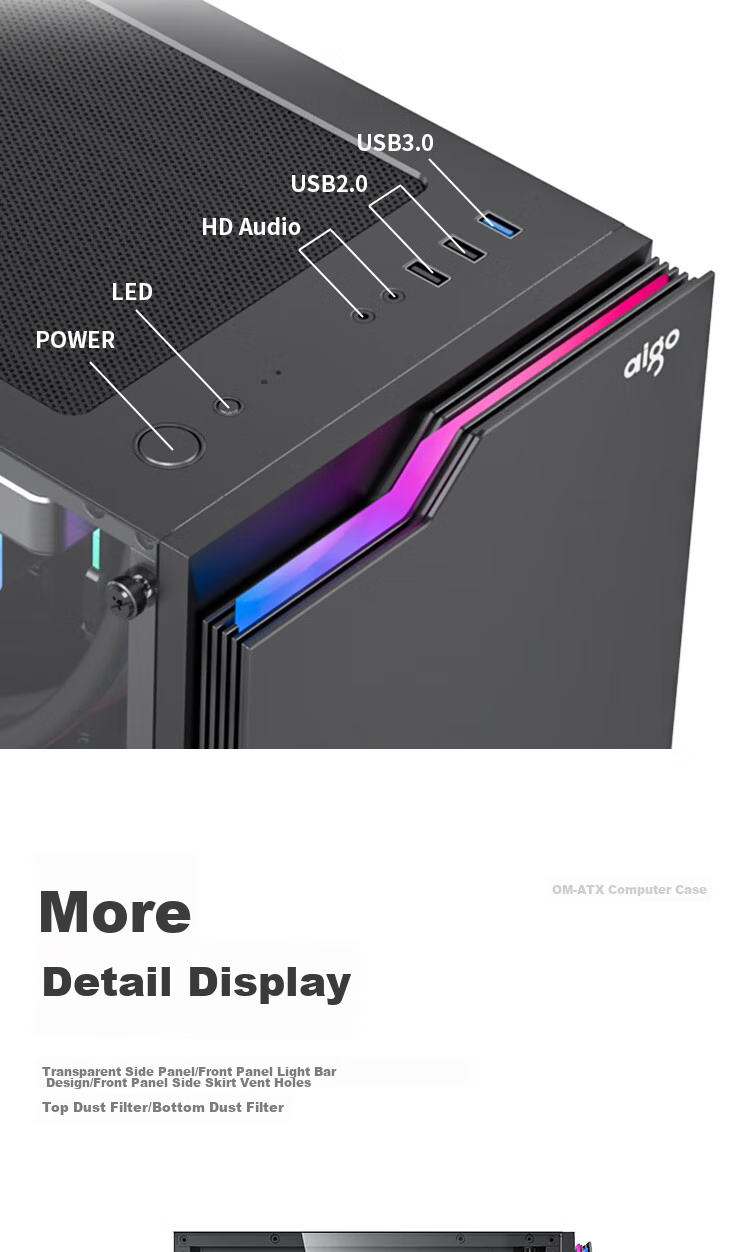 Aigo JV13 Black, Desktop Computer Case, Small Matx Case for Desktop (Transparent Side Panel/ITX Motherboard/240mm Water Cooling/RGB Light Strip) 15