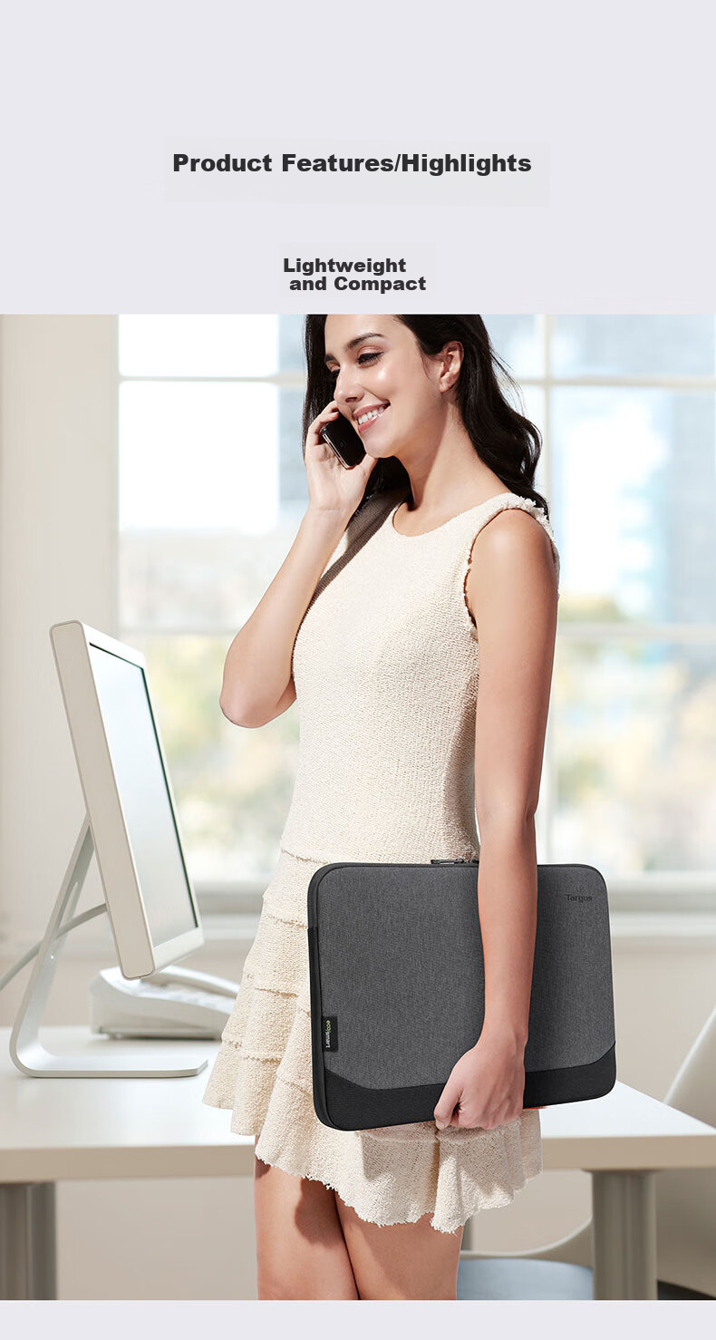 TARGUS TARGUS Inner Sleeve Bag, 14/15-Inch Lightweight Business Laptop Bag, Handheld Case, Gray, 646 8