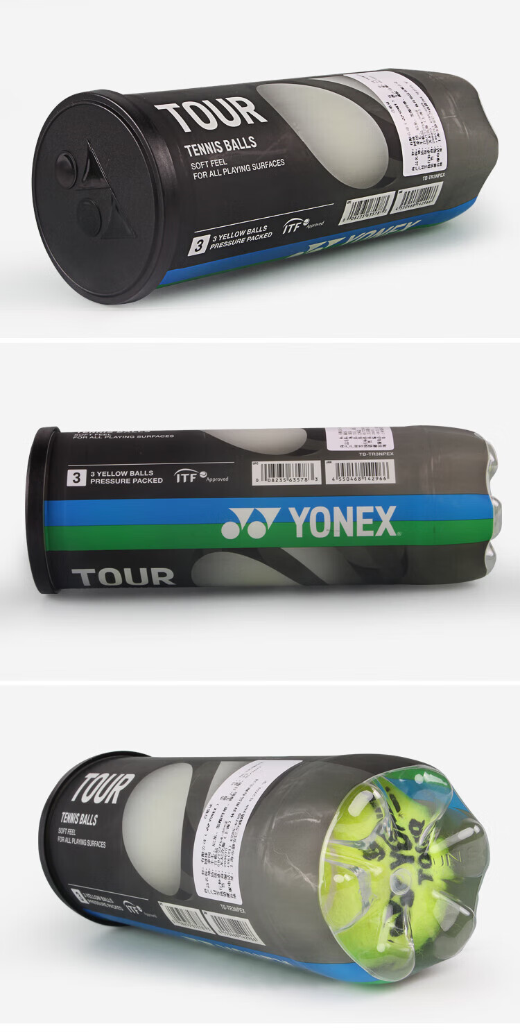 Yonex TBTR3 High Elasticity Tennis Balls for Competition and Training Yellow 3 Tubes 9 Balls Pack 3